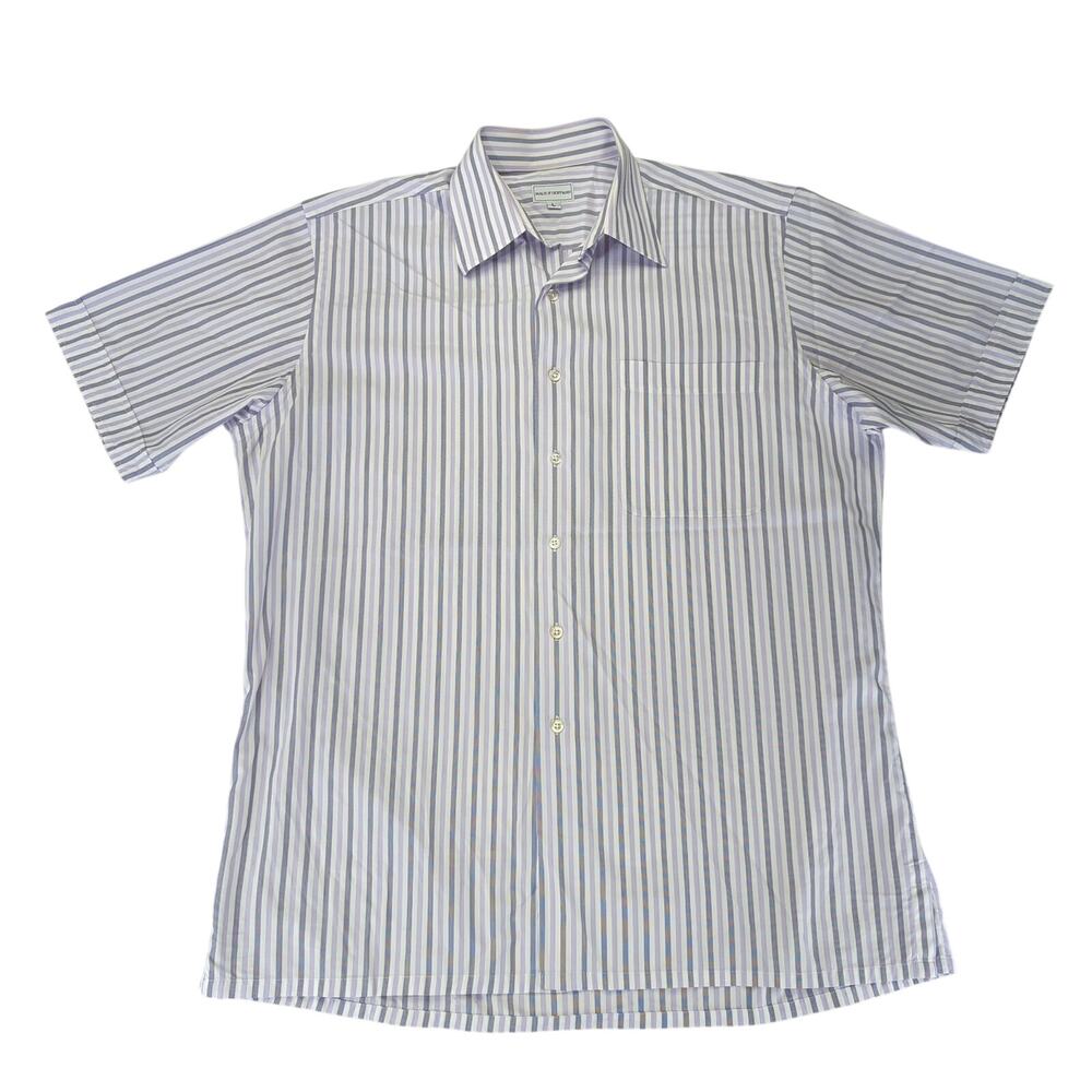 Maus & Hoffman Short Sleeve Button-down Shirt Purple Stripe Cotton USA Men Large